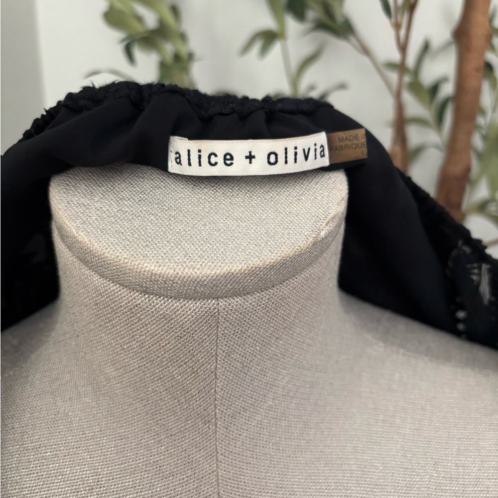 Alice + Olivia Black Leaf Pattern Blouse - image 3